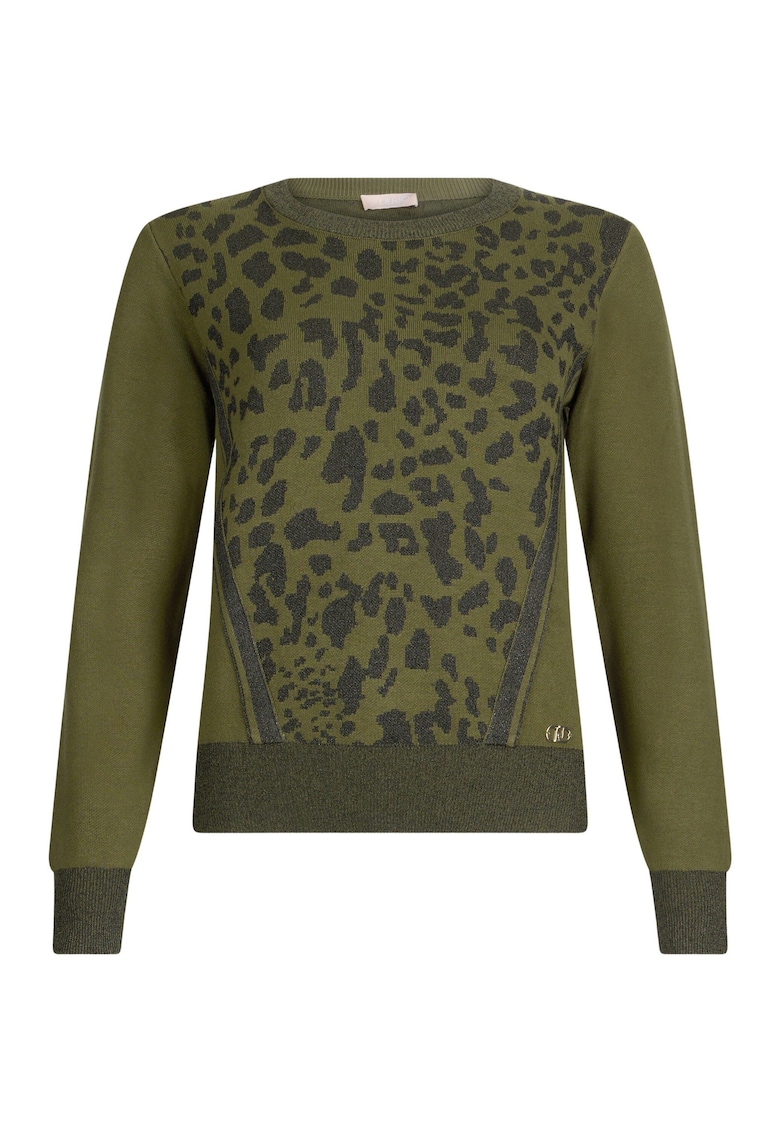Pulover cu animal print si accente stralucitoare - Negru/Verde sparanghel