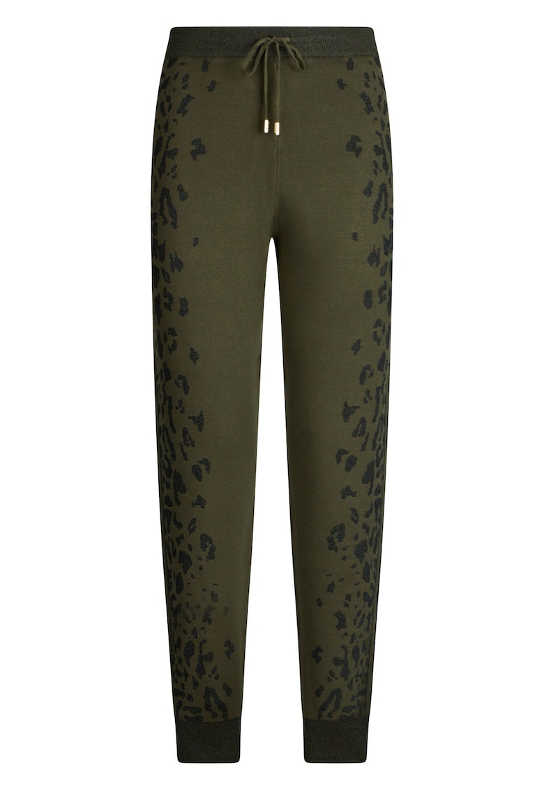 Pantaloni de trening cu animal print si aspect tricotat - Negru/Verde sparanghel