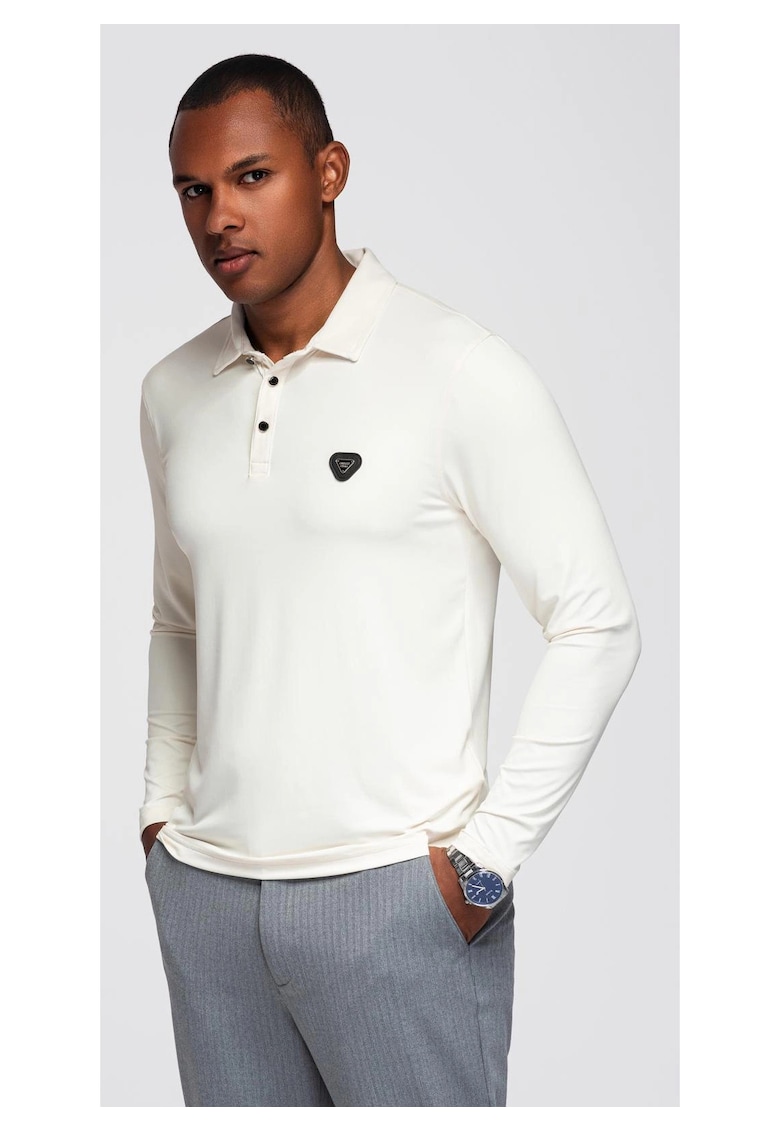 Tricou polo cu maneci lungi cu nasturi eleganti cu logo-ul marcii  OM-POLS-0139 - Alb murdar