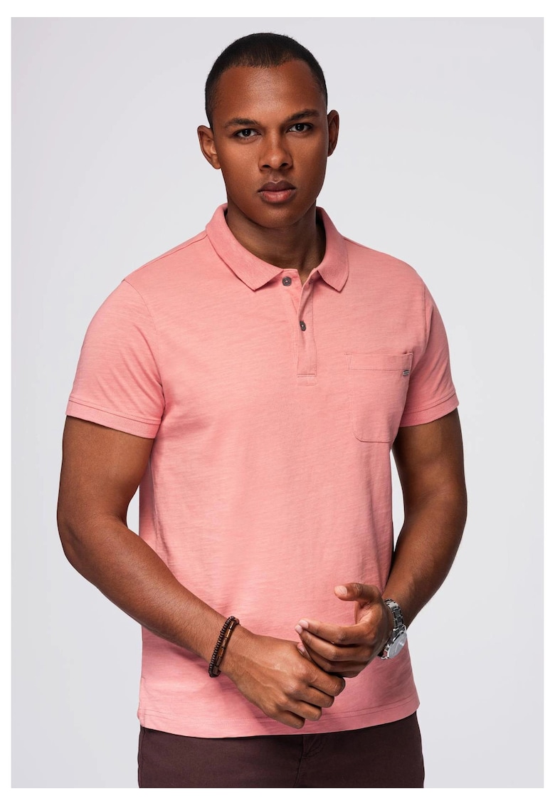 Tricou polo clasic din tricot de bumbac  OM-POWS-0142 - Roz