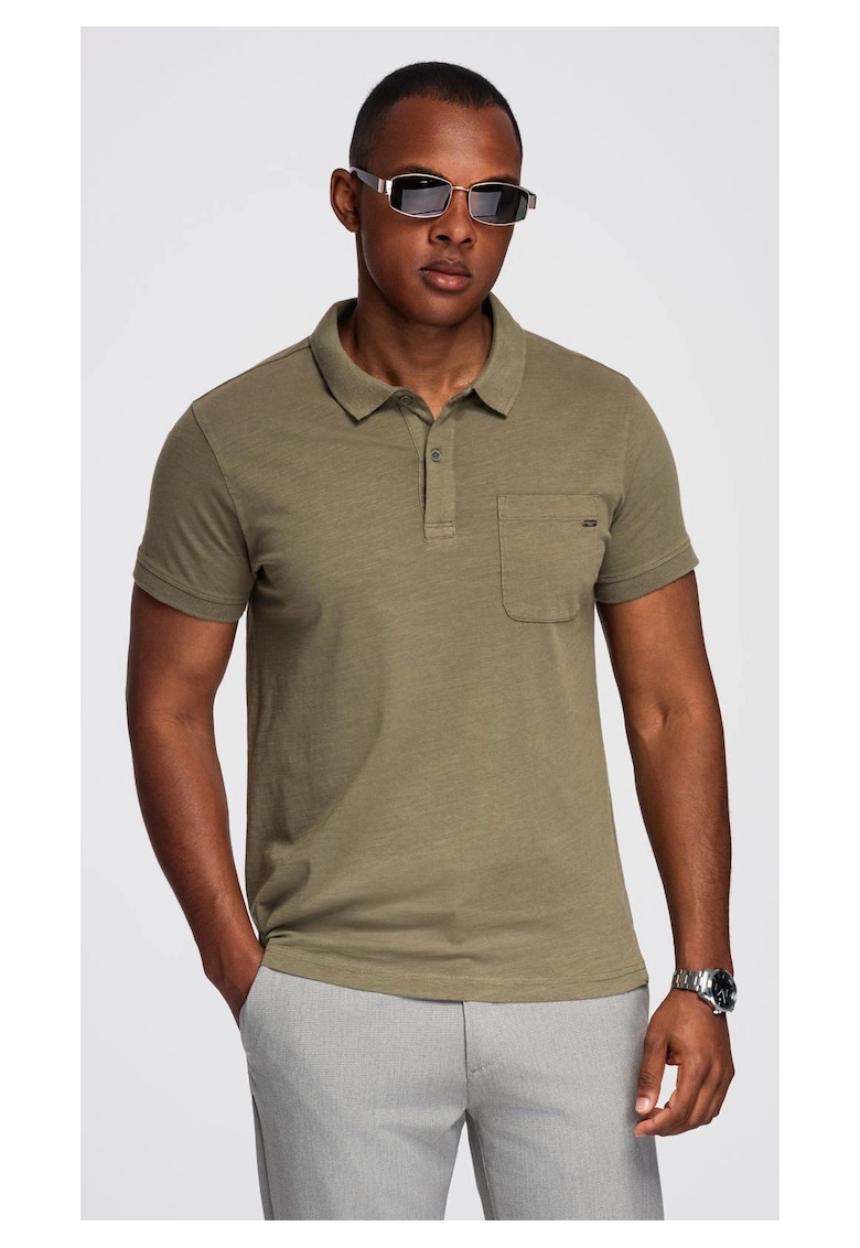 Tricou polo clasic din tricot de bumbac  OM-POWS-0142 - Verde inchis