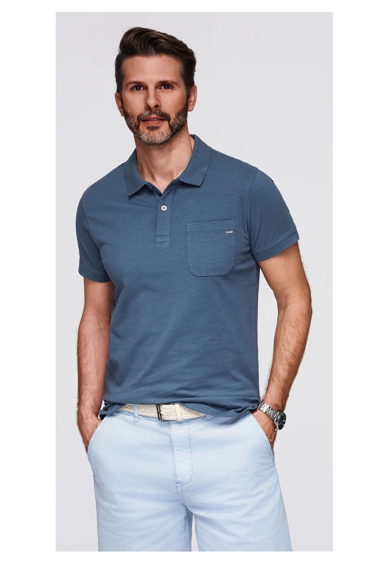 Tricou polo clasic din tricot de bumbac  OM-POWS-0142 - Albastru inchis