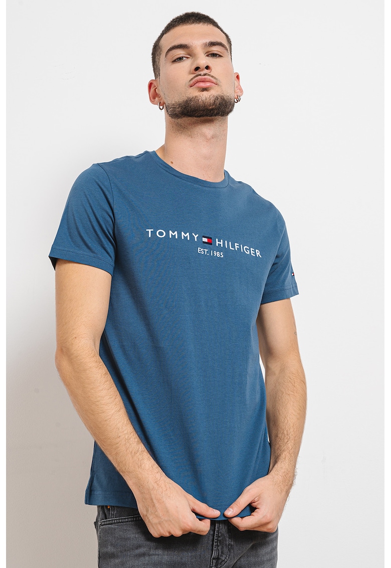 Tricou din bumbac cu broderie logo - Alb/Albastru inchis/Albastru