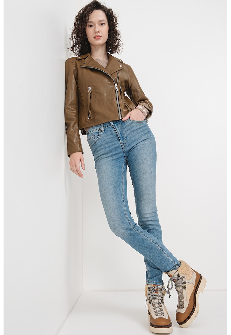 Jacheta biker slim fit de piele Dalby - Caramel