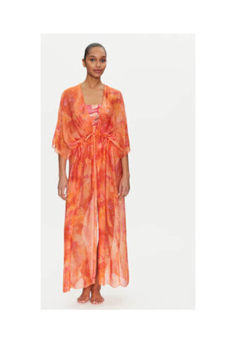 Kimono de plaja din amestec de matase - Portocaliu