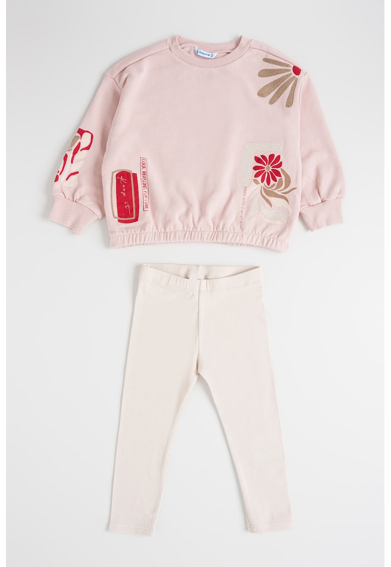 Set de bluza de trening si colanti cu model floral - 2 piese - Lila/Maro inchis/Rosu