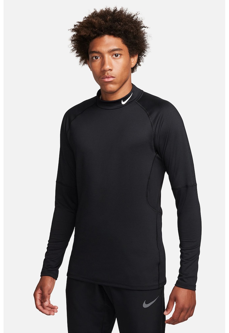 Bluza slim fit cu guler scurt si tehnologie Dri-Fit pentru fitness - Negru
