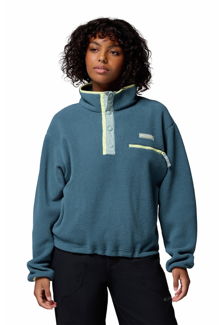 Bluza de trening crop din material fleece pentru trekking Helvetia™ II - Galben pal/Albastru petrol
