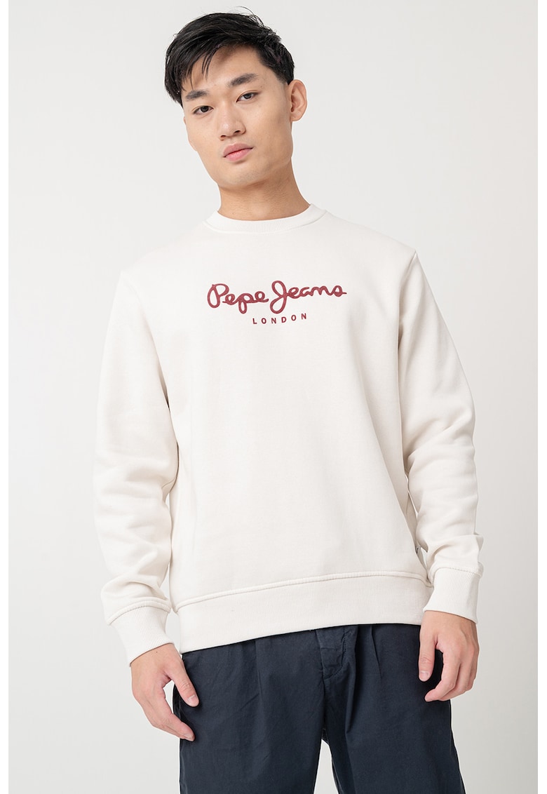 Bluza de trening cu decolteu la baza gatului si logo - Alb