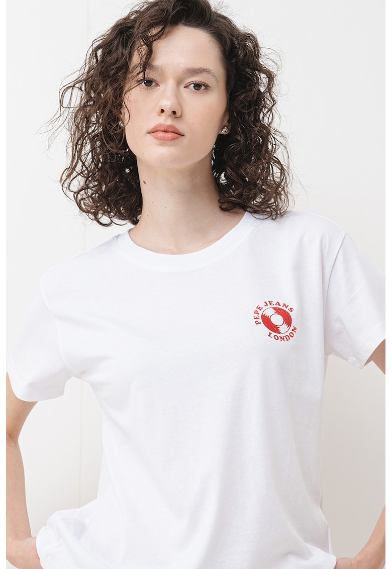 Tricou cu decolteu la baza gatului si design pe spate - Alb