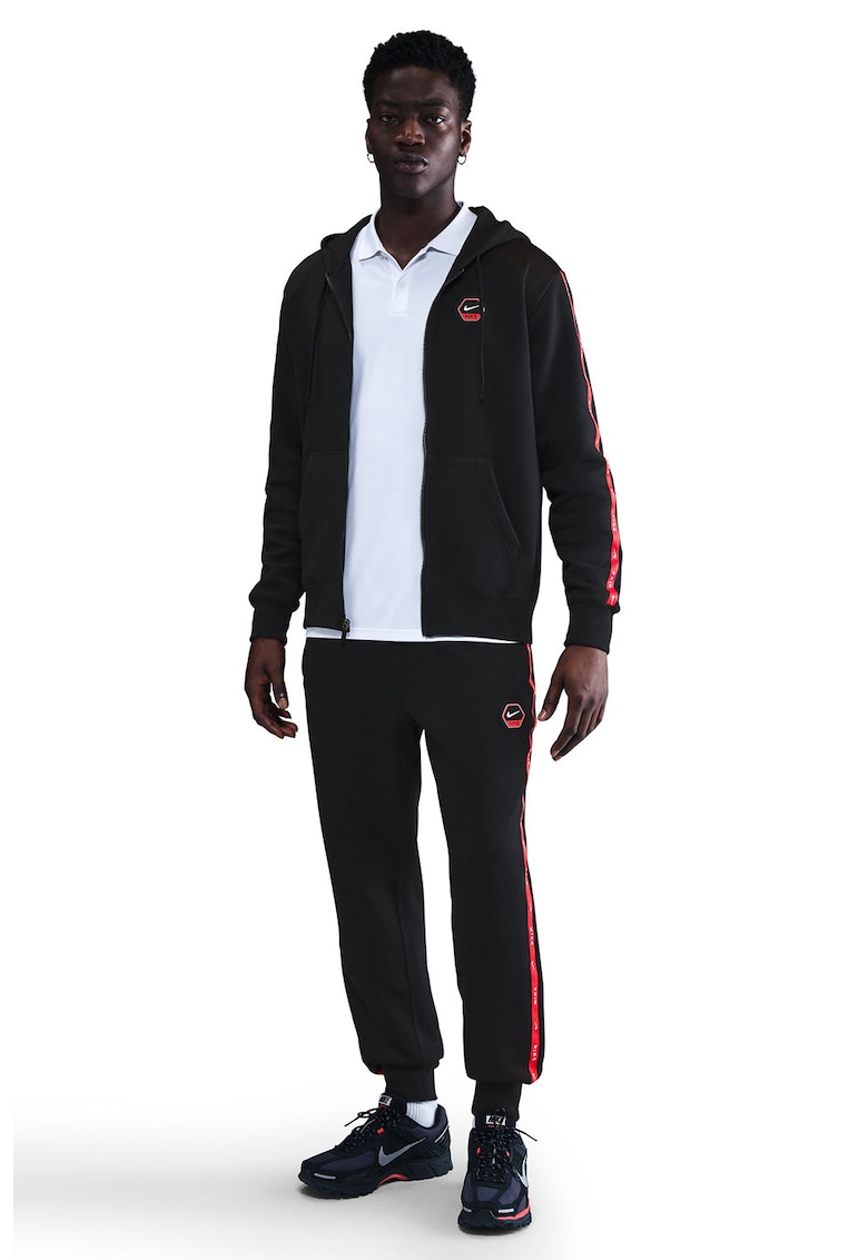 Pantaloni de trening conici cu talie medie - Rosu/Negru
