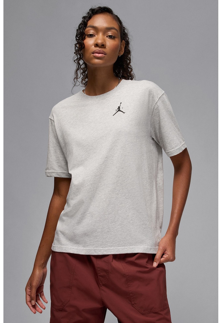 Tricou cu imprimeu logo si decolteu la baza gatului - pentru baschet Jumpman - Gri melange