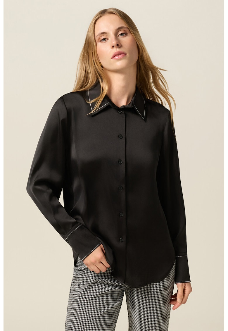 Camasa din satin cu mansete cu nasturi - Negru