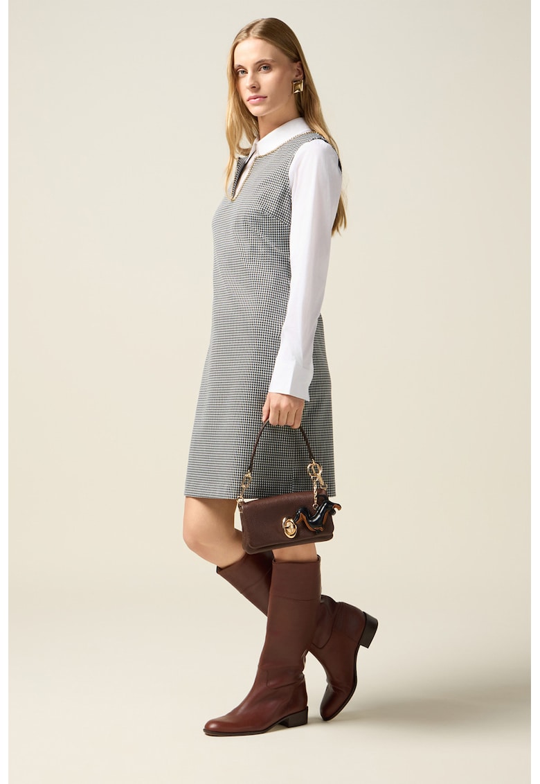 Rochie in carouri cu decupaj - Alb/Negru