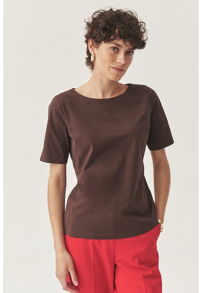 Tricou uni cu decolteu rotund - Maro