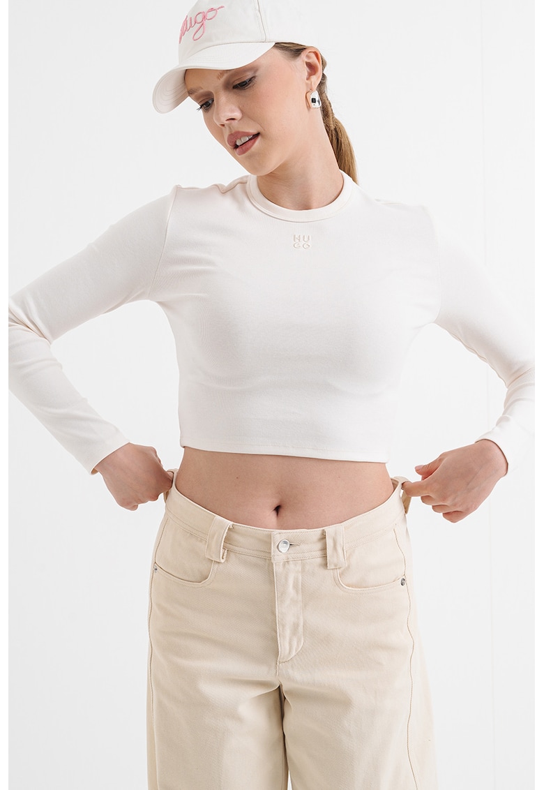 Bluza crop slim fit cu logo Dafilomena - Alb murdar