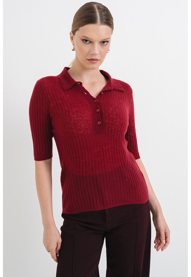 Pulover polo din amestec de lana virgina Fugano - Violet tyrian