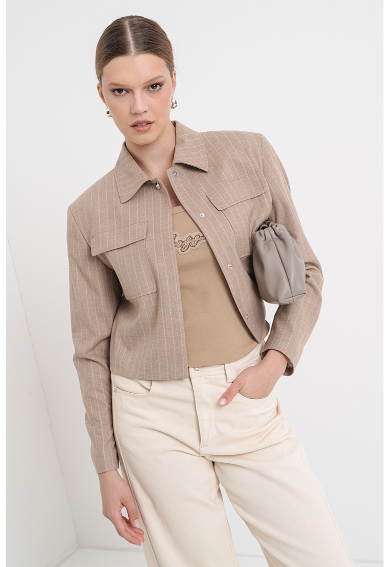 Jacheta-camasa crop cu capse - Maro nisip