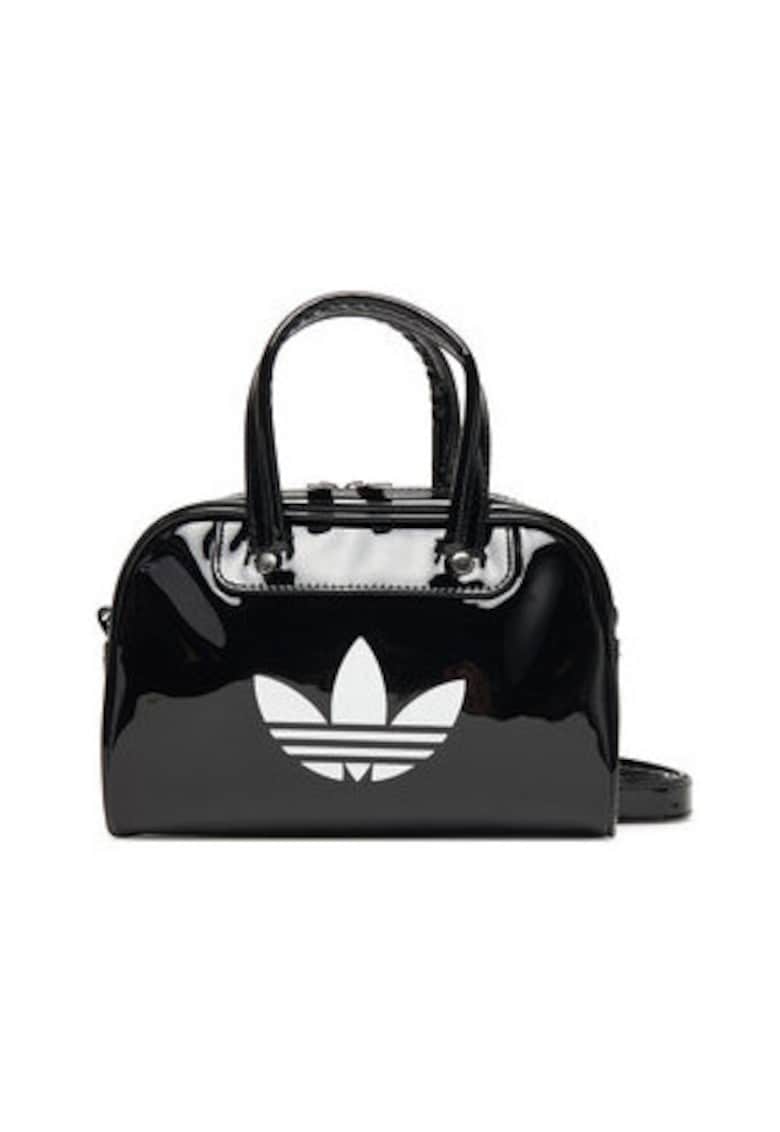 Geanta bowler cu aspect lacuit - Negru