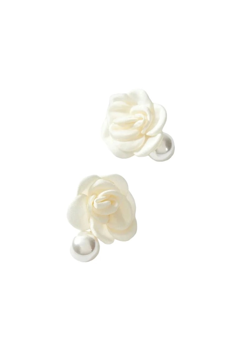 Cercei alb unt - forma de floare - cu perla - Bernice C16 -