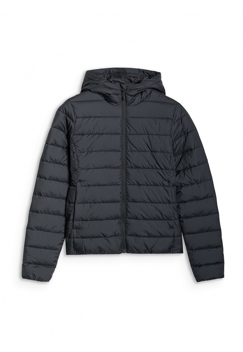 Jacheta de puf  pentru femei - neagra - umplutura din puf sintetic reciclat - gluga - design usor