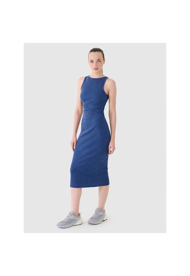 Rochie sport dama -  tricotata cu nervuri - elastic - bleumarin - 95% bumba