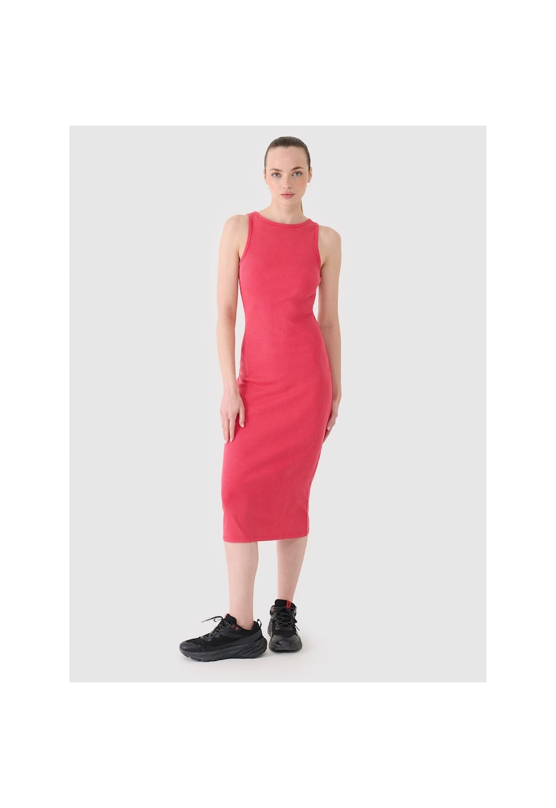 Rochie sport dama -  tricotata cu nervuri - roz - 95% bumbac - elastica