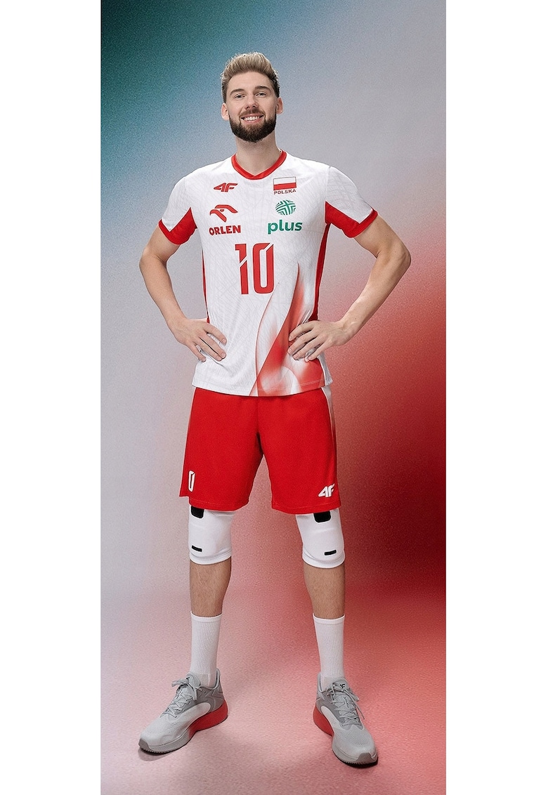Tricou barbati  bumbac - alb/rosu - tehnologie de uscare - pentru volei