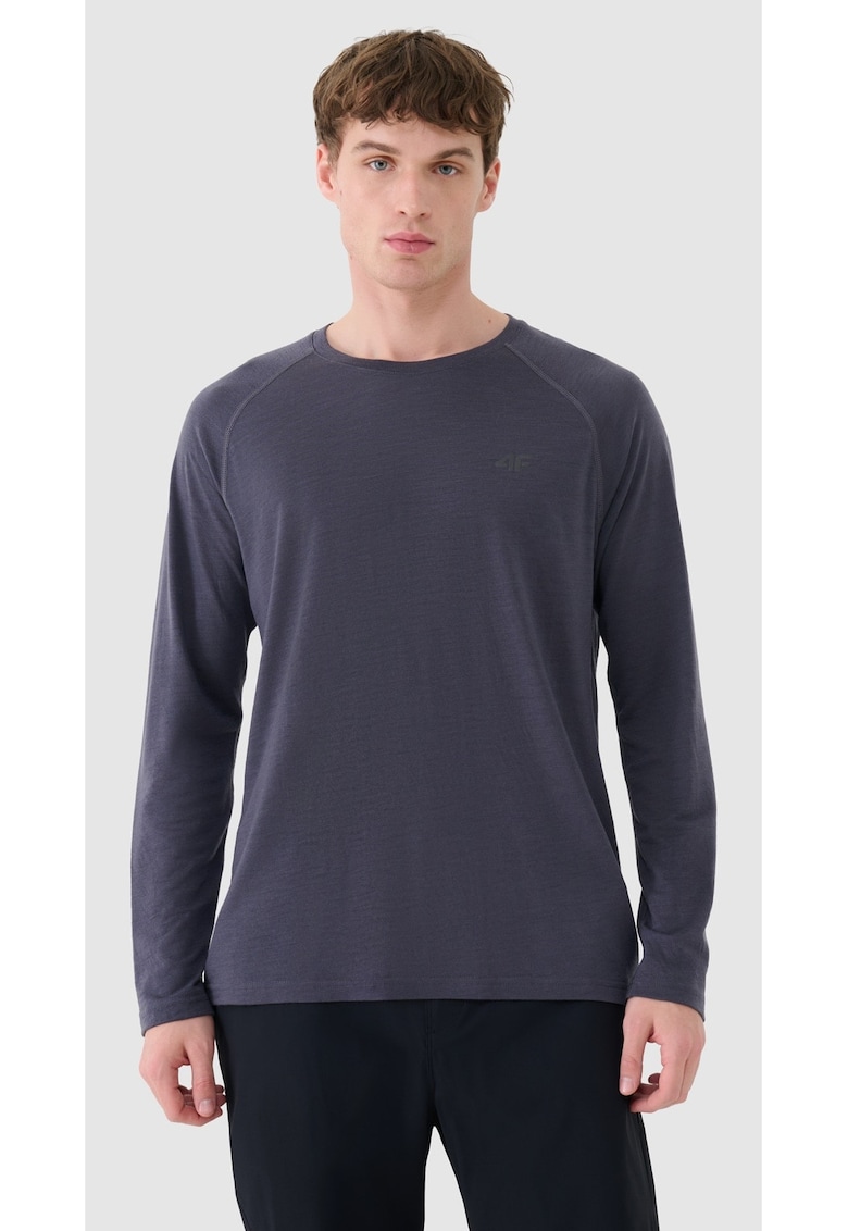 Bluza de trekking  maneca lunga - gri inchis - lana merino