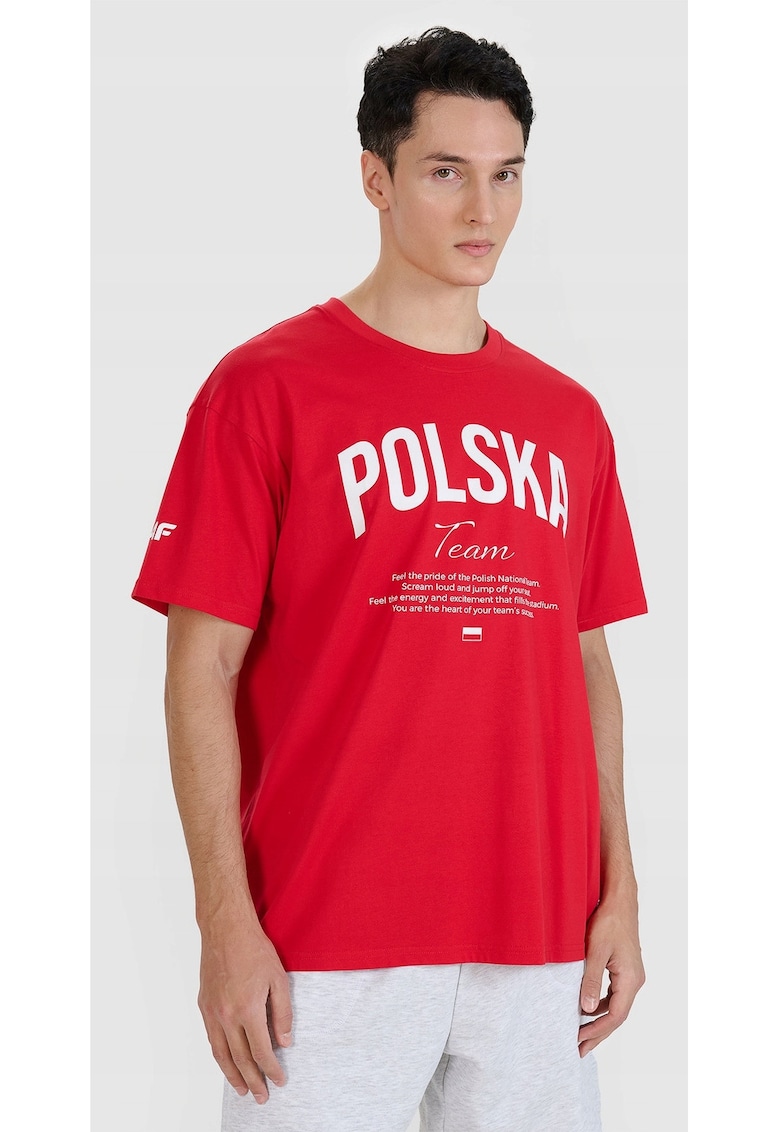 Tricou Unisex Bumbac  Imprimeu "POLSKA" - Rosu - Sportstyle - Marimi XS-