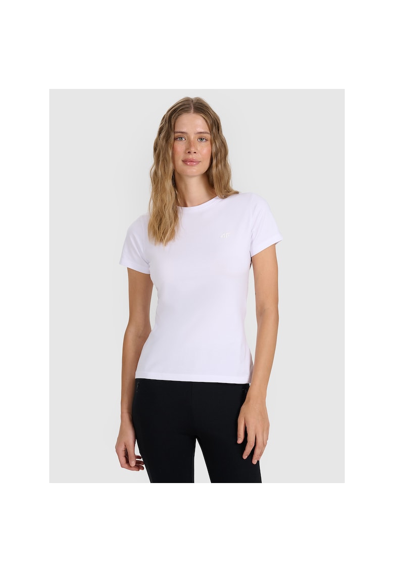 Tricou Dama Casual Slim Fit Bumbac Alb  Sportstyle - Maneci Scurte - Marimi XS-XXL - 180g - Elastic Comfortabil