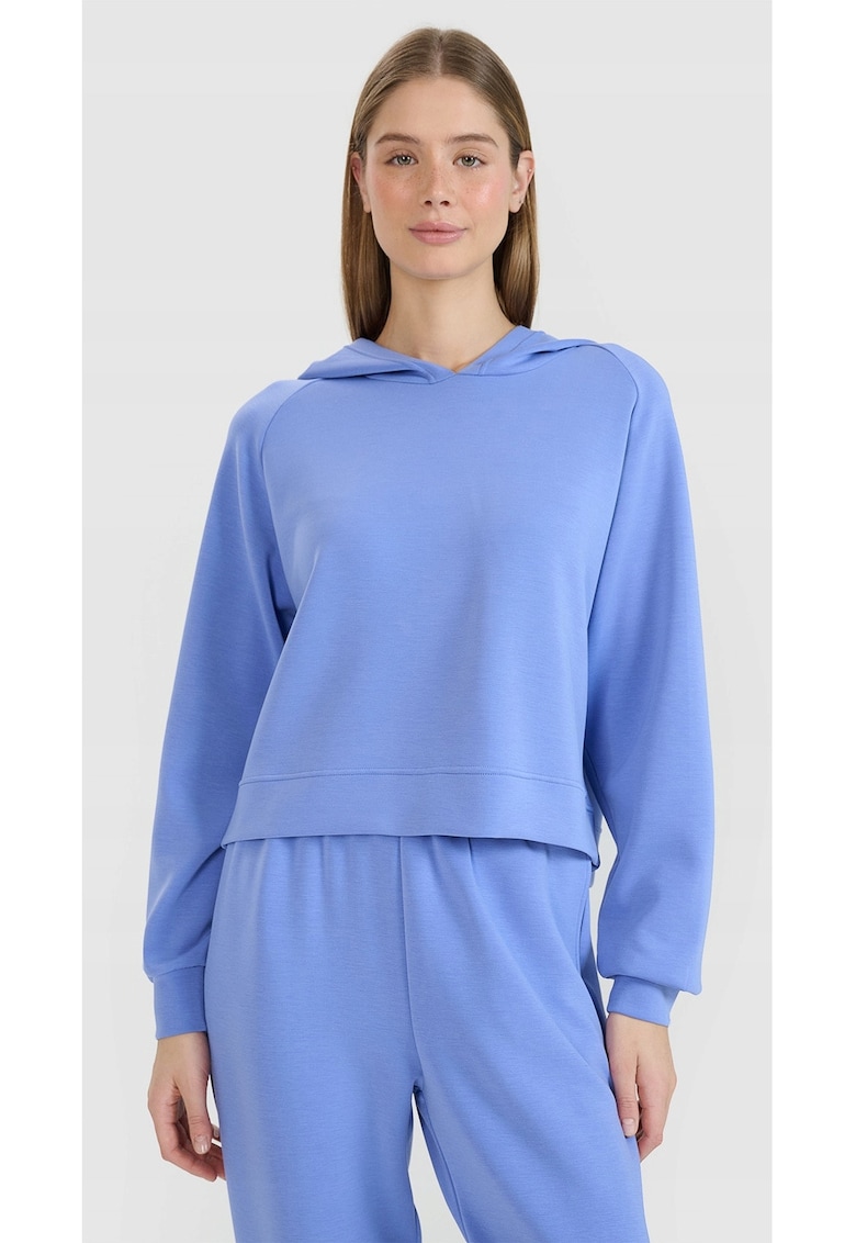 Hanorac dama  deschis in fata - modal - albastru - fara gluga - maneci raglan