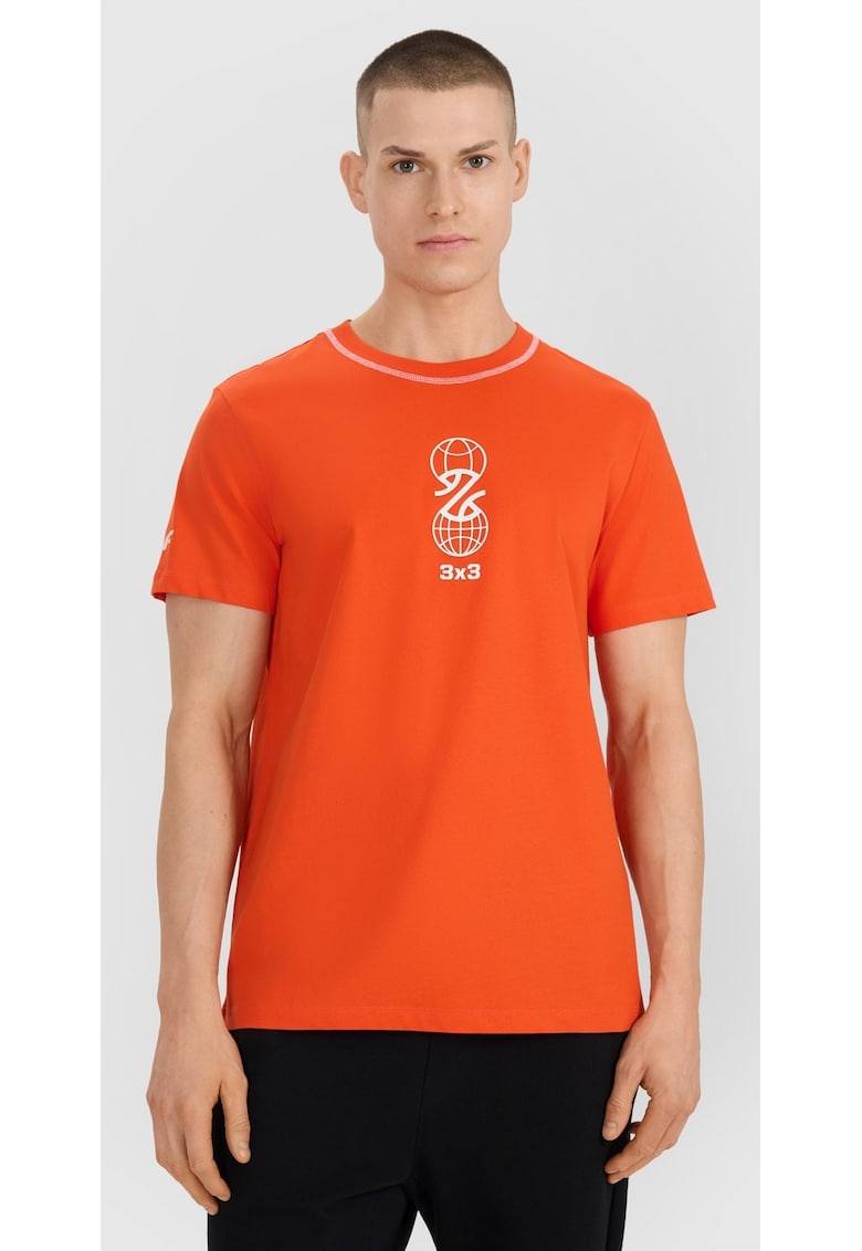 Oferte la Tricou Barbati  Baschet Portocaliu - Bumbac 100% - Confortabil si Modern - Croiala Regulara - Imprimeu Sportiv - SS25