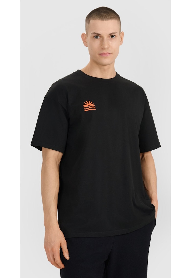 Oferte la Tricou barbati  croiala supradimensionata - imprimeu distinctiv - negru - bumbac