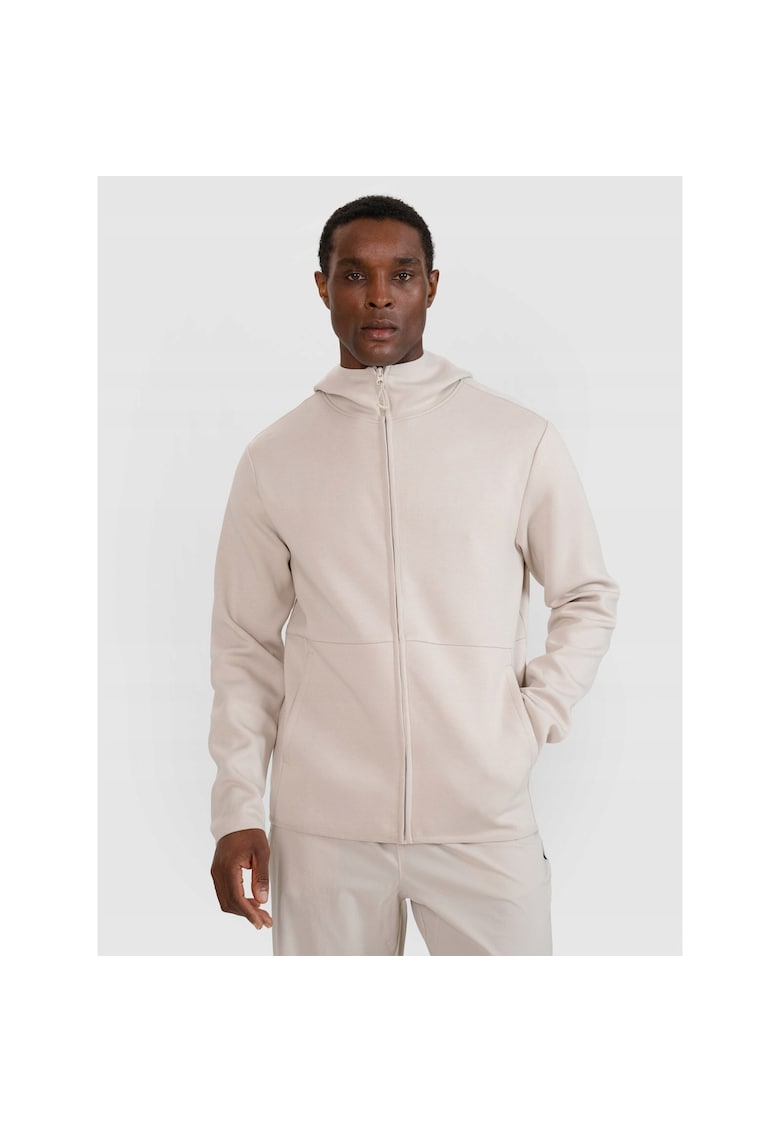 Hanorac sport barbati  bej - gluga - fermoar - material sintetic