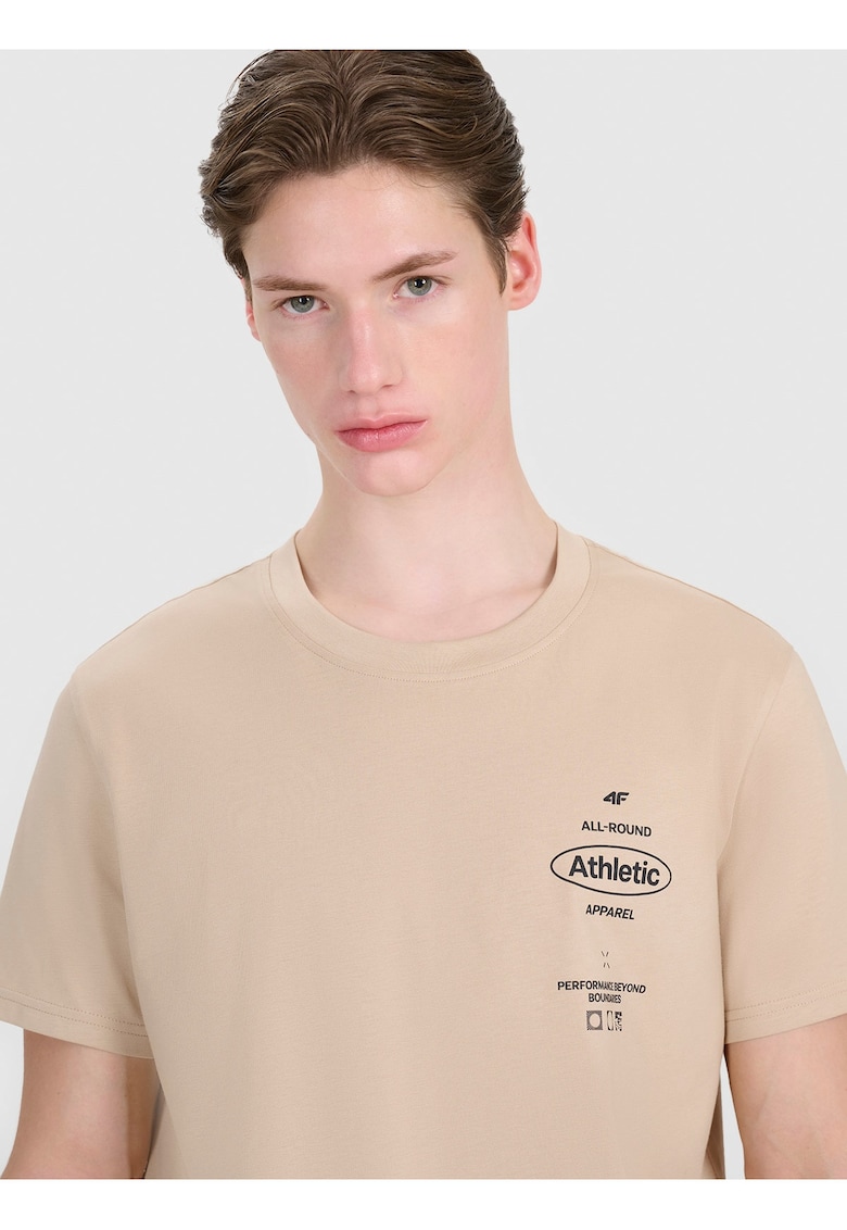 Tricou barbati  normal - bumbac 100% - maro - imprimeu sportiv