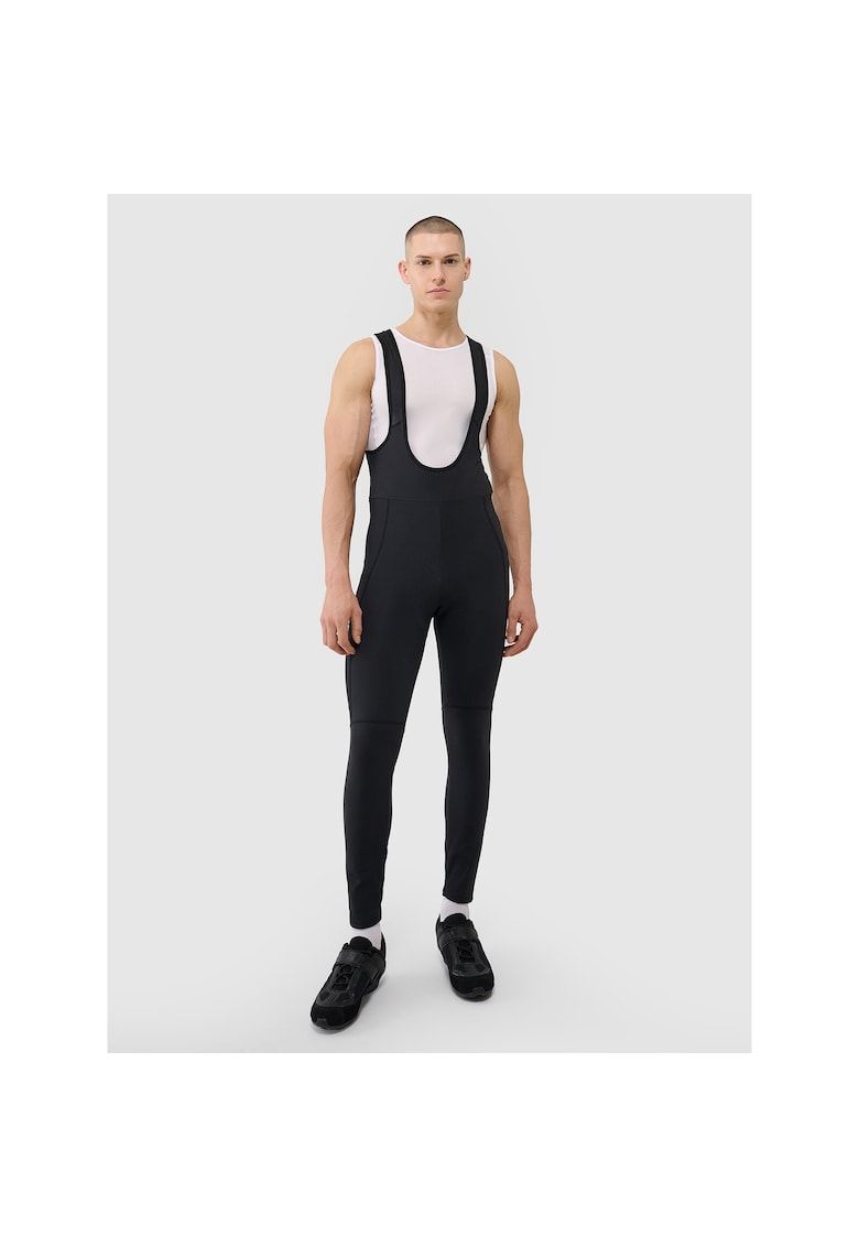 Pantaloni sport pentru ciclism -  cu bretele - negru - insertie gel - talie inalta - 7/8