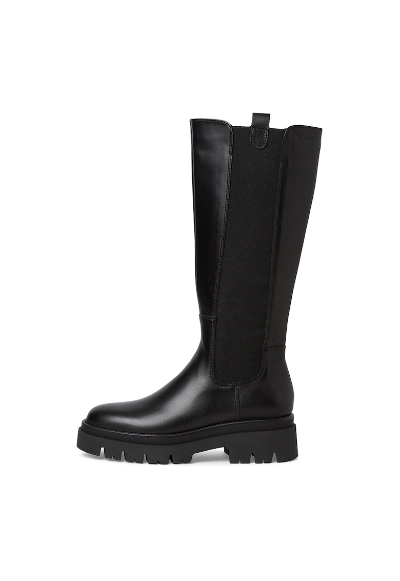Cizme de piele cu varf rotund - Negru