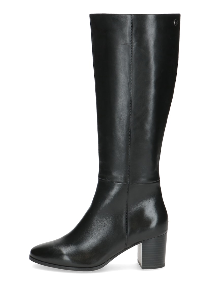 Oferte la Cizme lungi pana la genunchi din piele cu toc masiv - Negru stins