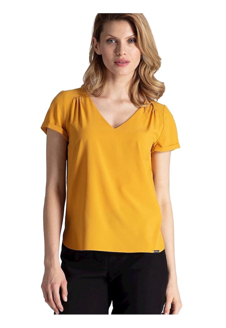 Tricou dama -  decolteu in V - maneci scurte - elastan/poliester