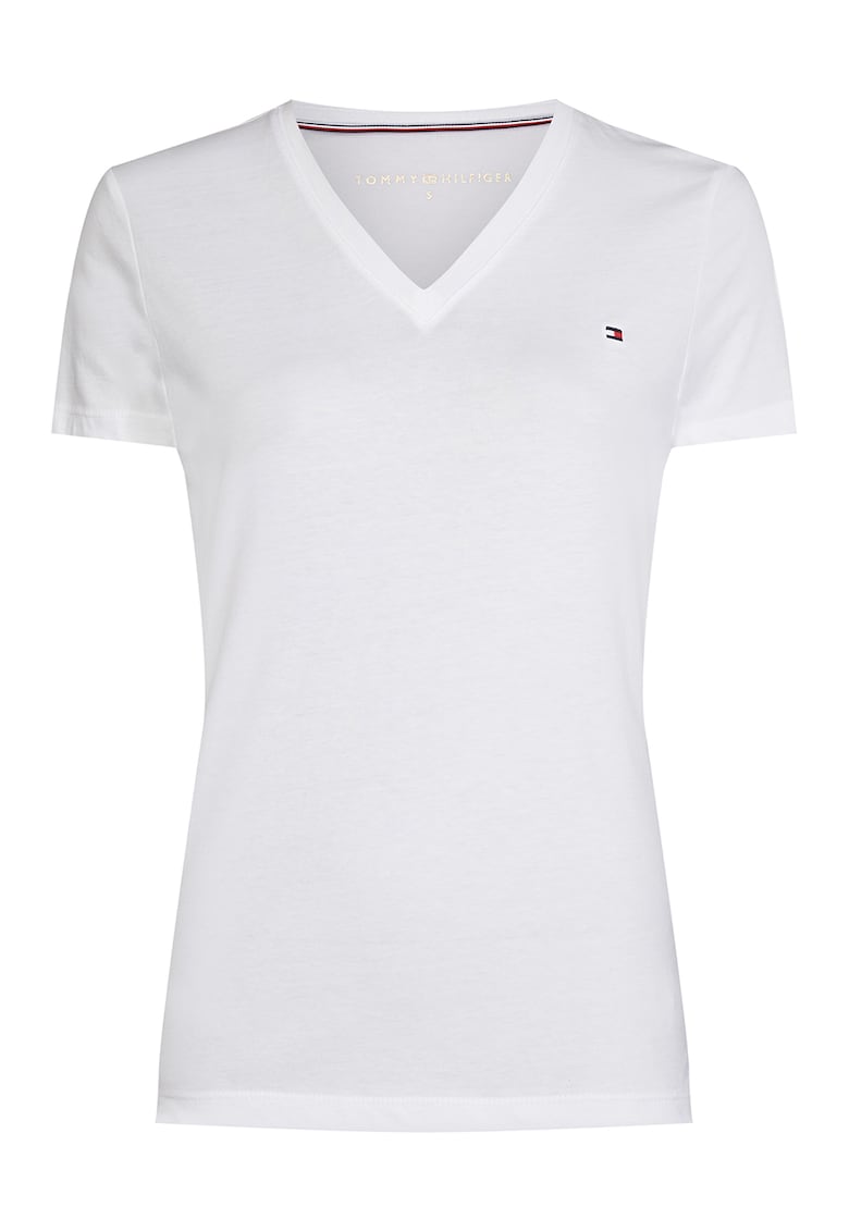 Tricou cu decolteu in V si model uni - Alb