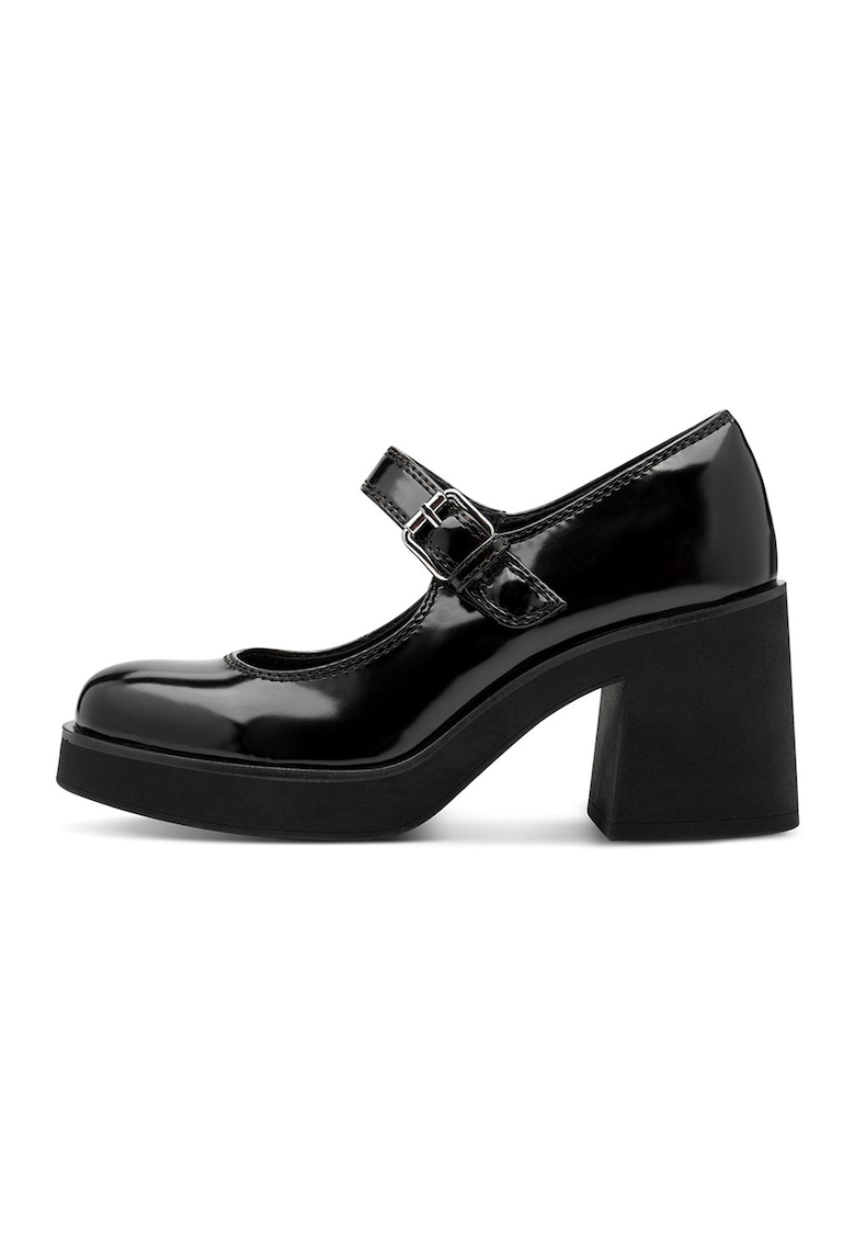 Pantofi Mary Jane din piele ecologica cu aspect masiv - Negru
