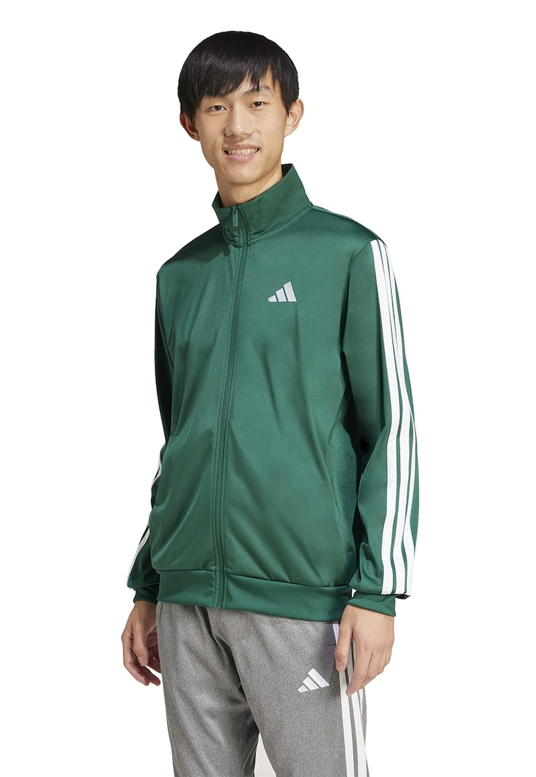 Bluza de trening cu fermoar si benzi logo contrastante - Alb optic/Verde aquamarin