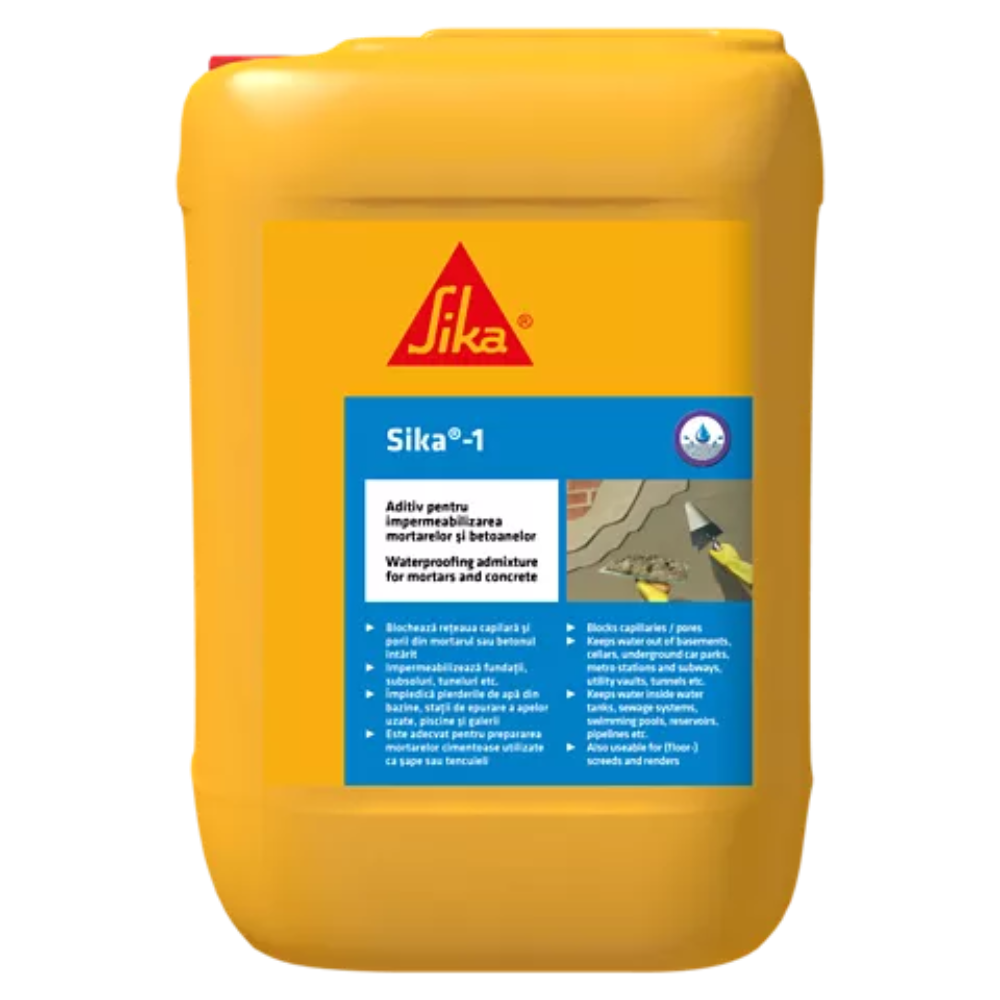 Aditiv de impermeabilizare betoane/mortare Sika-1, galben, 5 kg