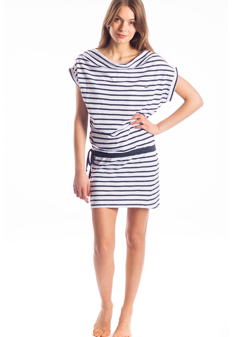 Rochie cu model in dungi Carina - Alb/Bleumarin