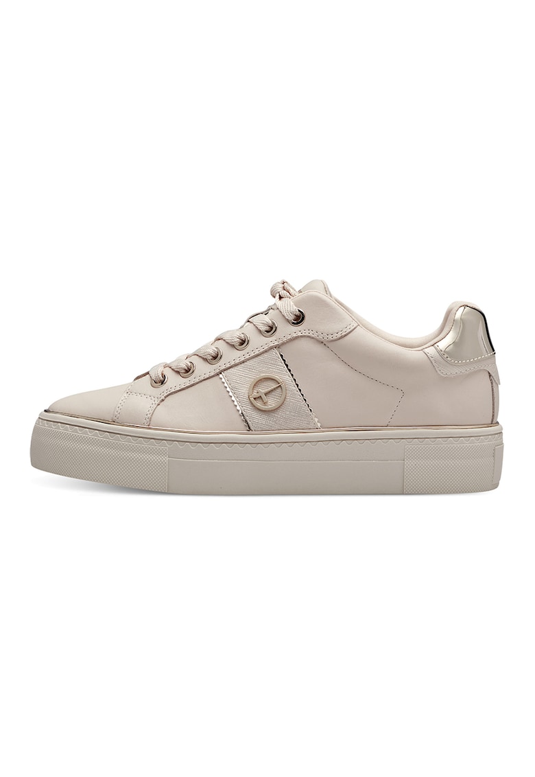 Pantofi sport flatform cu detalii de piele - Crem