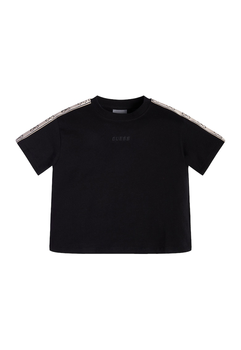 Tricou de bumbac cu segmente logo contrastante - Negru