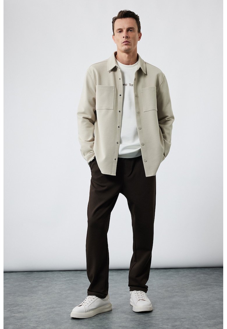 Pantaloni conici cu talie elastica - Maro inchis