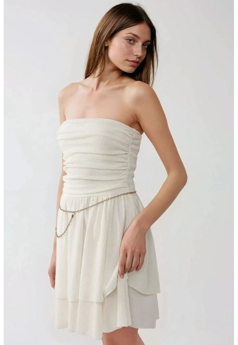 Rochie mini -  texturata - volane - bej - jerseu