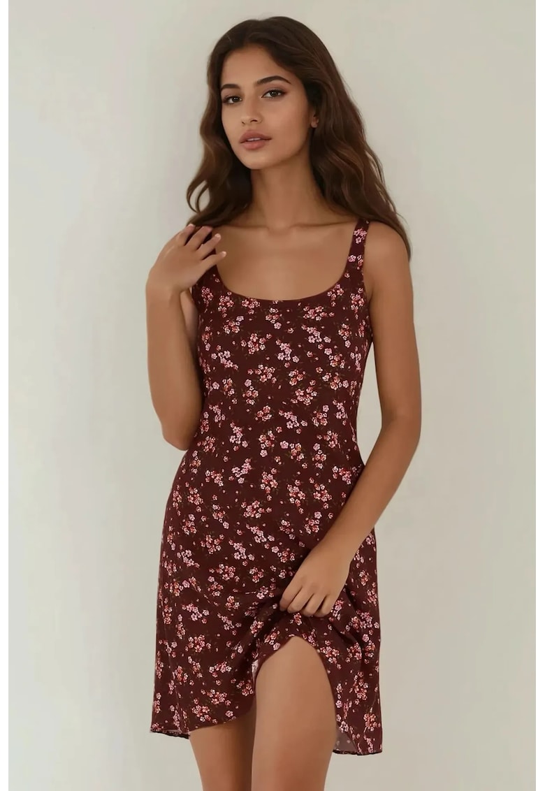 Rochie mini -  mulata cu imprimeu - maro - textil